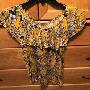Yellow floral ruffle peasant top
